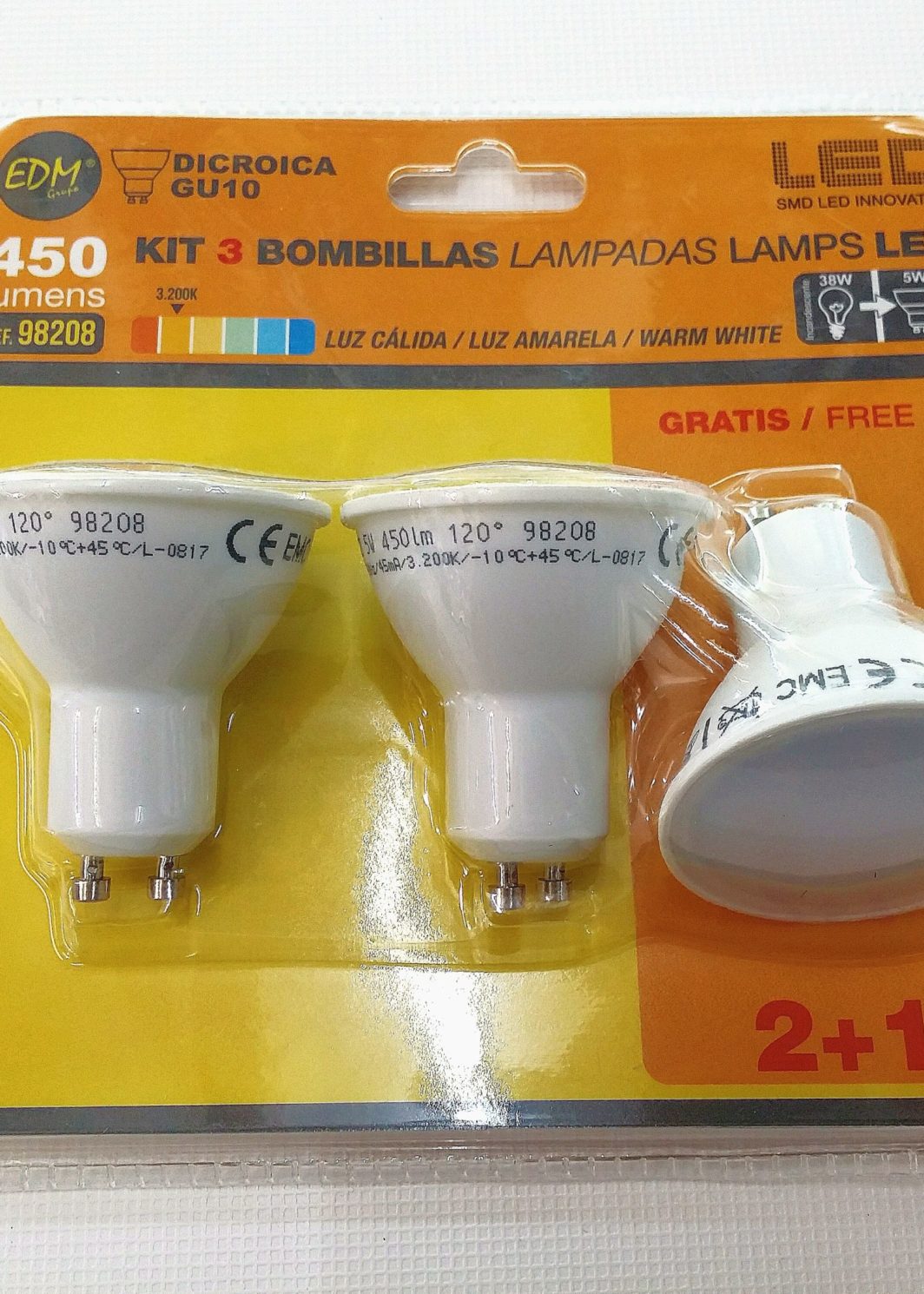 PACK 3 BOMBETES LED DICROÏQUES GU-10 CÀLIDES 5W