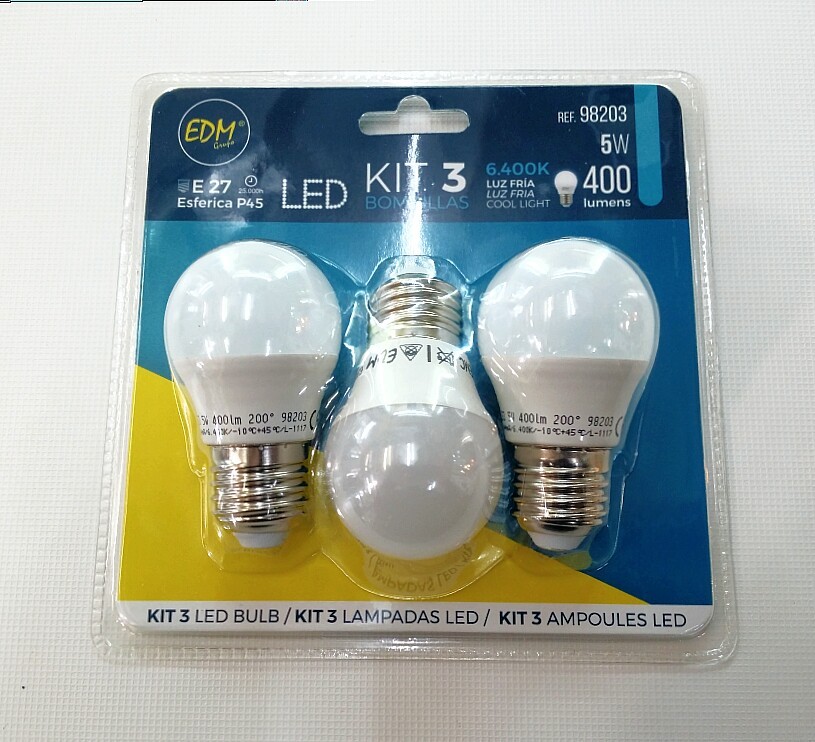 PACK 3 BOMBETES LED ESFÈRIQUES 5W E27 LLUM FREDA 6.400K