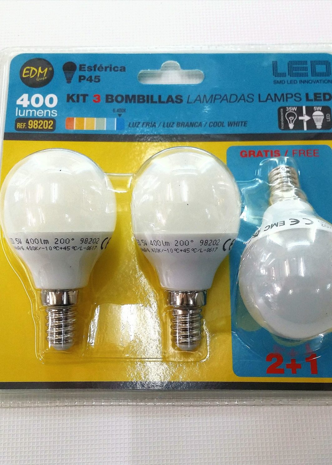 PACK 3 BOMBETES LED ESFÈRIQUES 5W E14 LLUM FREDA 6.400K 400 LUMENS